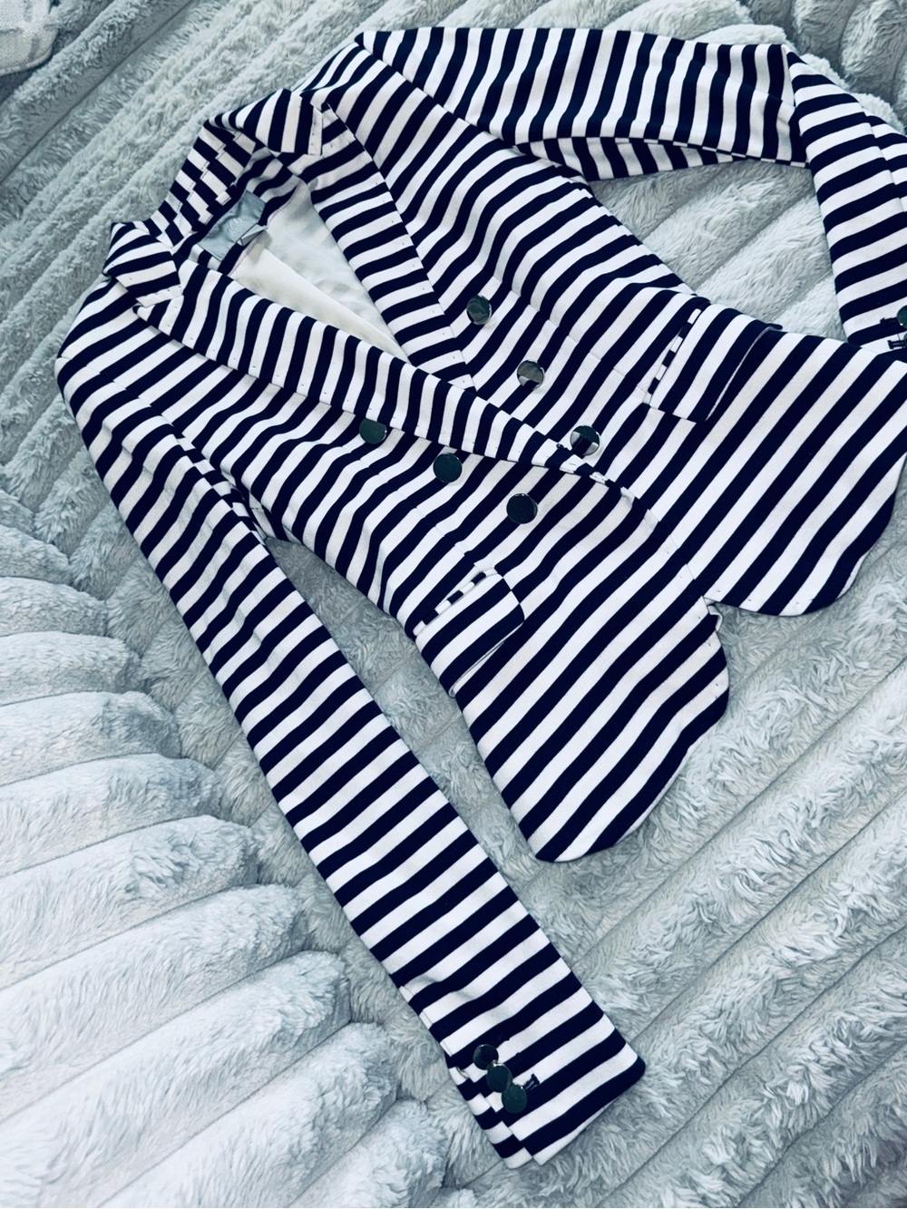 H&M Navy and White Striped Double-Breasted Blazer